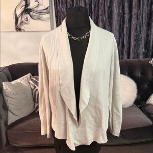 Eileen Fisher Light Cream Open-Front Draped Cardigan